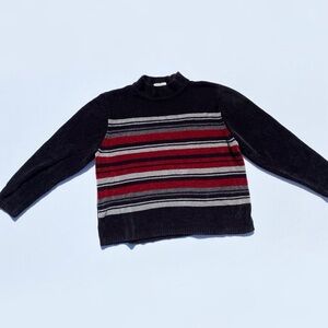 Alfred Dunner Cozy Stripe velvet yarn knit sweater Size Large Fall Halloween Emo